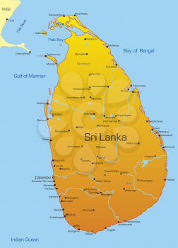 Royalty Free Clipart Image of a Map of Sri Lanka