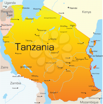 Royalty Free Clipart Image of a Map of Tanzania