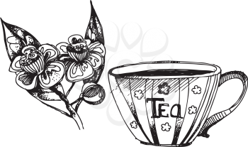 Royalty Free Clipart Image of a Tea and Flower