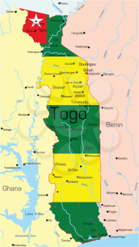 Royalty Free Clipart Image of a Map of Togo Coloured Like the Flag