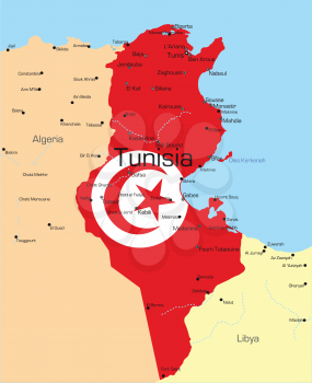 Royalty Free Clipart Image of a Map of Tunisia Coloured Like the Flag