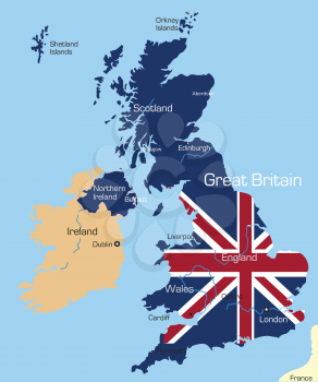Royalty Free Clipart Image of a Map of Great Britain With the Flag
