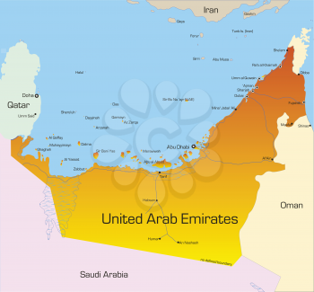 Royalty Free Clipart Image of a Map of the United Arab Emirates