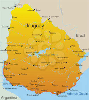 Royalty Free Clipart Image of a Map of Uruguay