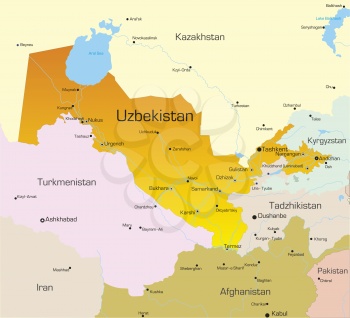 Royalty Free Clipart Image of a Map of Uzbekistan