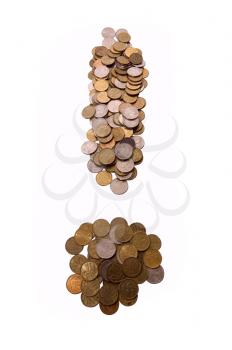 Royalty Free Photo of Coins in the Shape of an Exclamation Mark