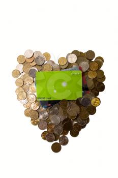 Royalty Free Photo of Coins as a Heart and a Card