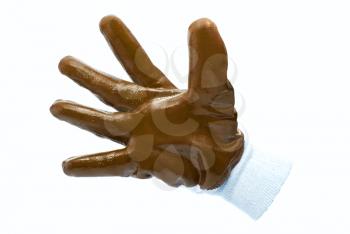 Brown work industrial glove on white background