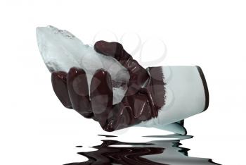 Royalty Free Photo of a Glove Holding a Block of Ice