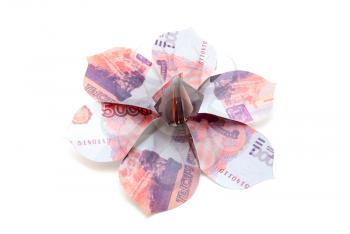 Royalty Free Photo of a Flower Folded Out of a Ruble Bill