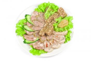 jellied minced meat and meat cuts on green salad