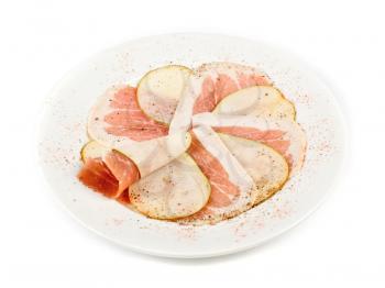 Royalty Free Photo of Sliced Bacon and Pears