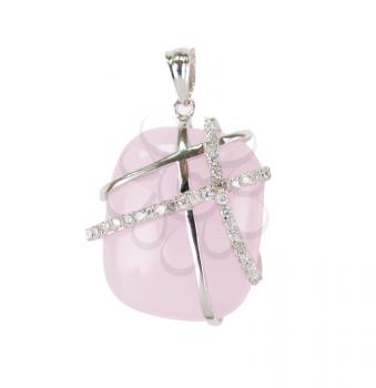 Royalty Free Photo of a Silver Earring With Pink Quartz and Zirconium
