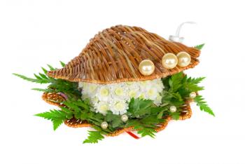 Wedding bouquet as seashell on a white