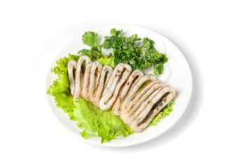 Royalty Free Photo of Sliced Squid and Green Vegetables