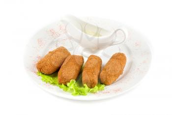 roasted cutlets of meat and lettuce isolated on a white