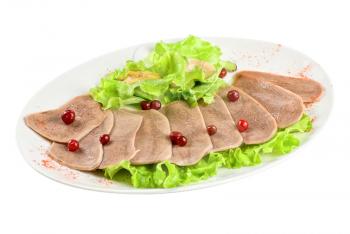Beef tongue with cranberry isolated on a white background