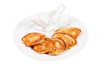 thick pancake with sauce isolated on a white background
