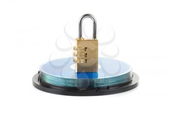 Royalty Free Photo of a Padlock on a Stack of CDs 