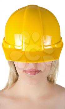 Royalty Free Photo of a Woman Wearing a Yellow Helmet