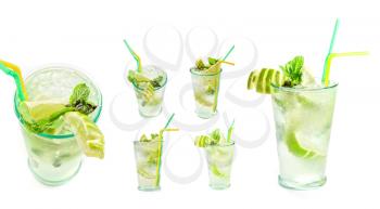 Fresh mojito cocktail set isolated on a white bacground