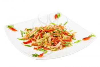 Chinese salad with spicy meat and different vegetable