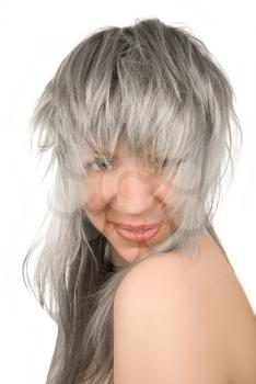 Royalty Free Photo of a Woman Wearing a Tousled Silver Wig