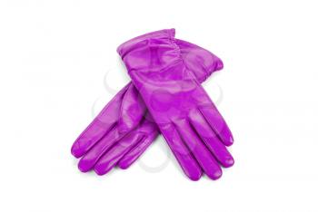 Purple modern female leather gloves isolated on a white