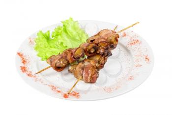 Royalty Free Photo of Chicken Kebabs Wrapped With Bacon