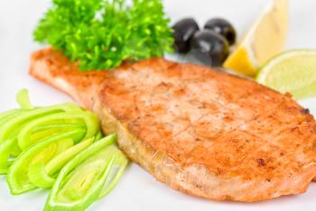 Royalty Free Photo of Grilled Salmon Steak With Vegetables