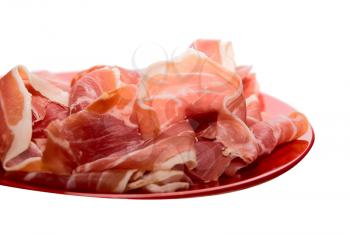 Royalty Free Photo of Jamon on a Red Dish