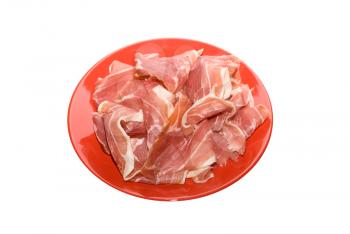 Royalty Free Photo of Jamon on a Red Dish
