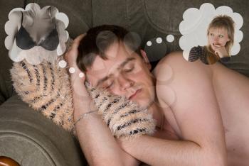 Royalty Free Photo of a Man Dreaming About Women