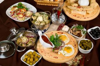 Royalty Free Photo of a Variety of Dishes in a Restaurant
