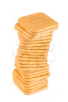 Stack of crackers isolated on white background