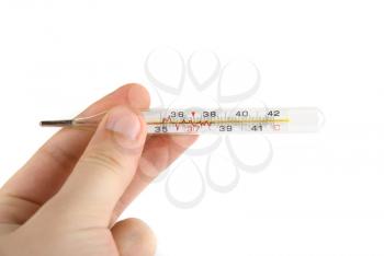 Royalty Free Photo of a Man Holding a Thermometer 
