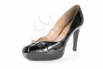 The female leather shoe on a white background

