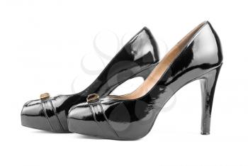 Elegant black high heels shoes isolated on white background