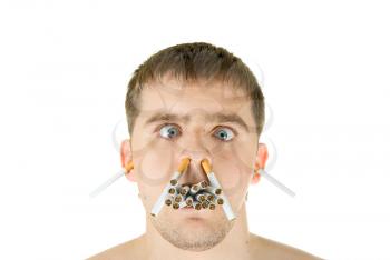 Royalty Free Photo of a Man With a Face Full of Cigarettes