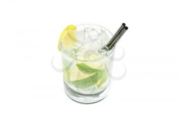 mojito cocktail with lemon and lime isolated over white
