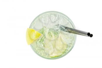 alcohol fresh cocktail closeup with lemon and lime isolated on a white 