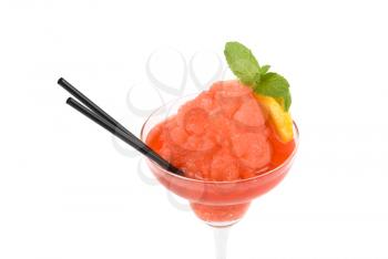 Fresh cocktail with watermelon, lemon and mint isolated on white background,