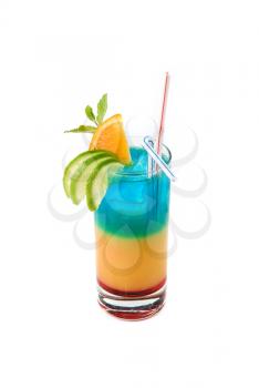 Alcoholic cocktails with lime, orange and mint decorated isolated on white background