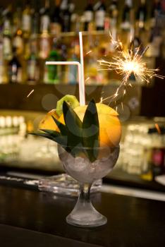 Royalty Free Photo of a Cocktail With a Sparkler 