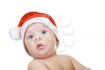 Royalty Free Photo of a Baby Wearing a Santa Hat