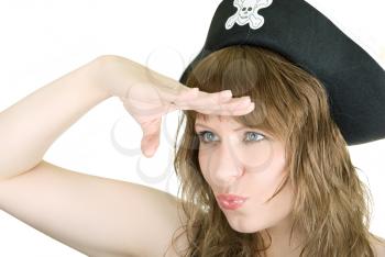 Royalty Free Photo of a Woman Wearing a Hat With a Skull