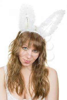 Royalty Free Photo of a Woman Wearing Bunny Ears