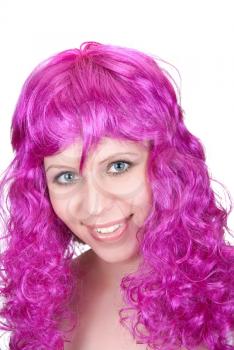 Royalty Free Photo of a Woman Wearing a Pink Wig
