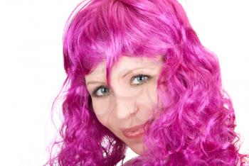 Royalty Free Photo of a Woman Wearing a Pink Wig