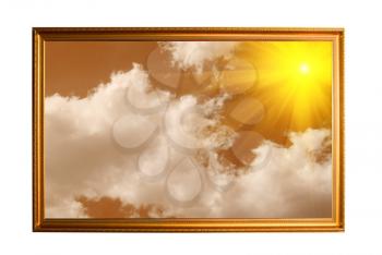 Royalty Free Photo of a Golden Frame Filled With Clouds